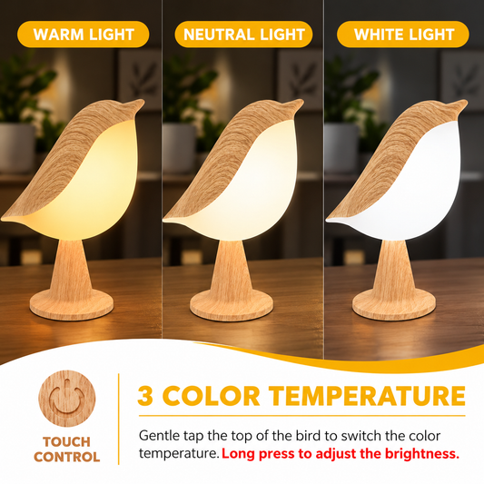 **Wooden Bird LED Table Lamp – Warm Glow Night Light**
