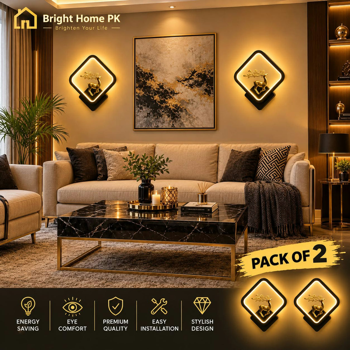 Premium Deer Wall Light – Pack of 2 | 3 Light Modes