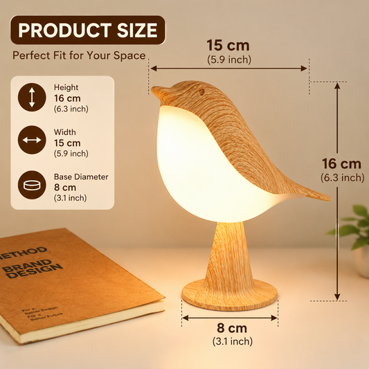 **Wooden Bird LED Table Lamp – Warm Glow Night Light**